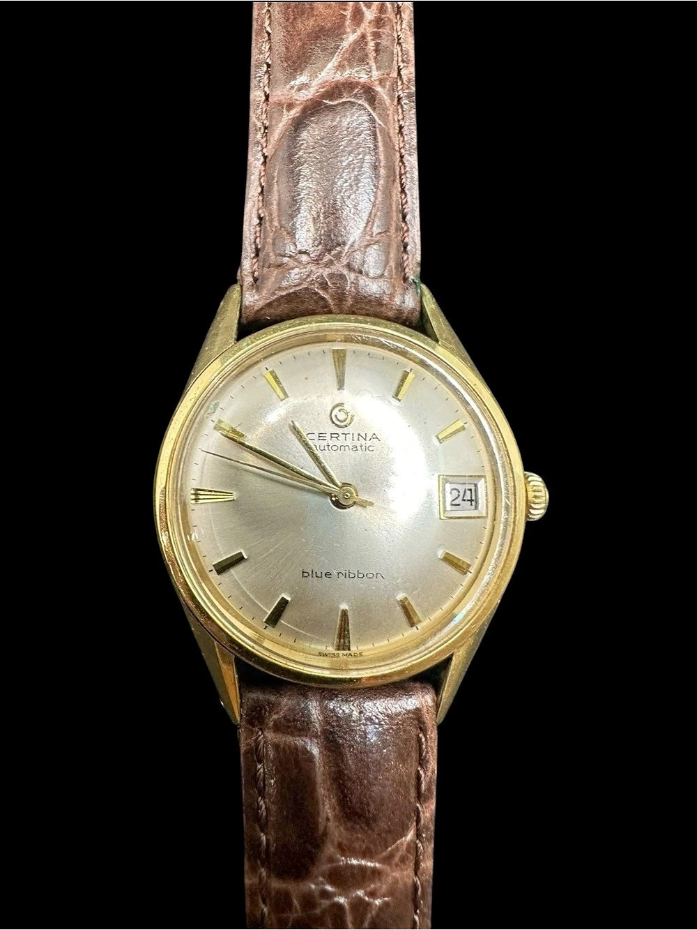 Certina Blue Ribbon Automatic Gold-Tone Watch Brown Leather Strap